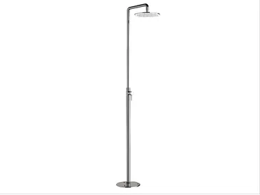 MINIMAL - Floor standing chromed brass shower panel with overhead shower _ Remer Rubinetterie